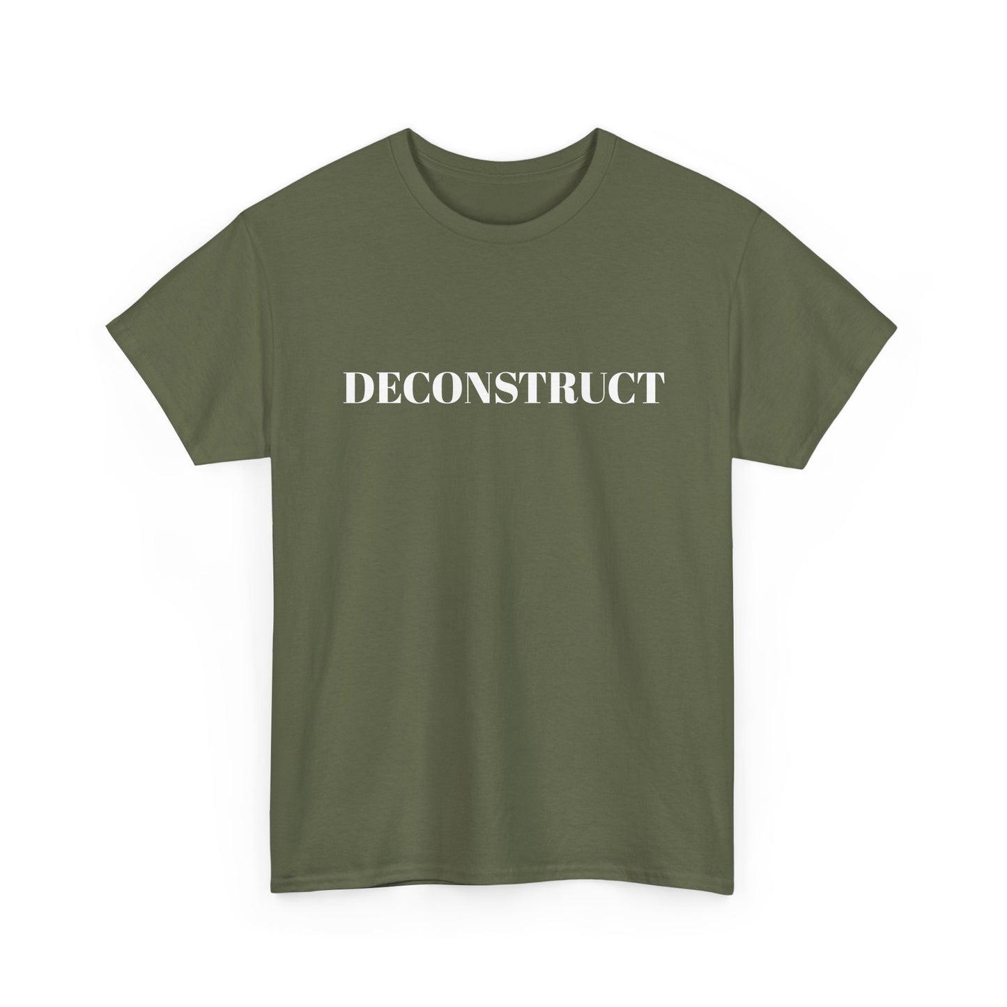 Deconstruct Graphic Tee — Minimalist Black T-Shirt with Bold White Text