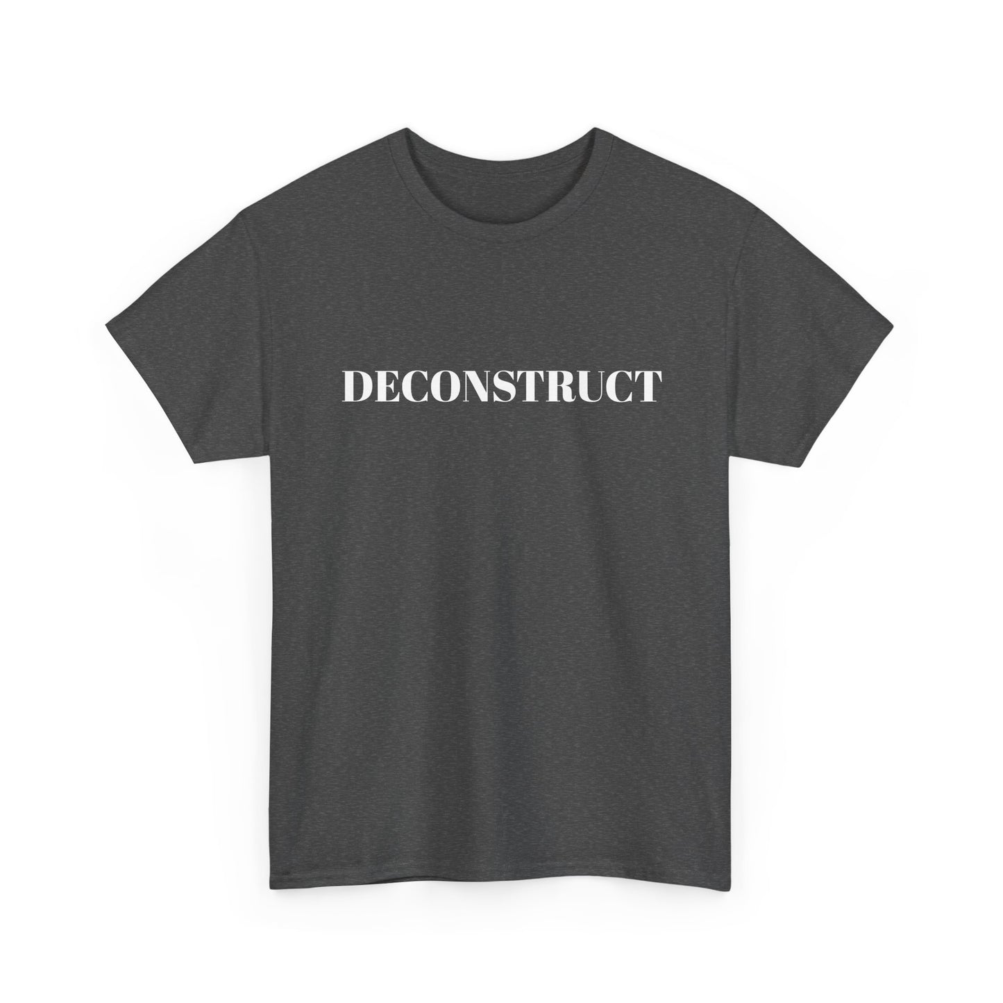 Deconstruct Graphic Tee — Minimalist Black T-Shirt with Bold White Text