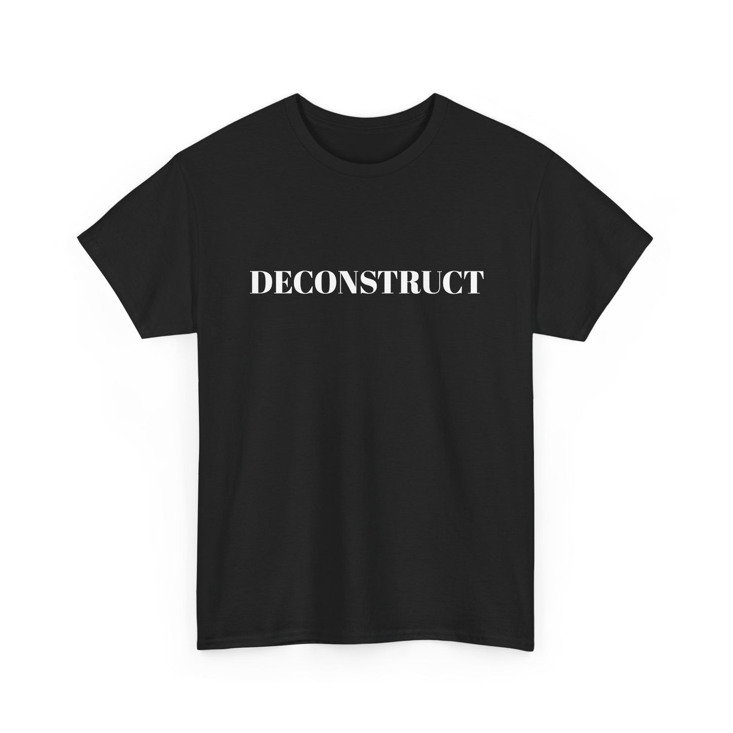 Deconstruct Graphic Tee — Minimalist Black T-Shirt with Bold White Text