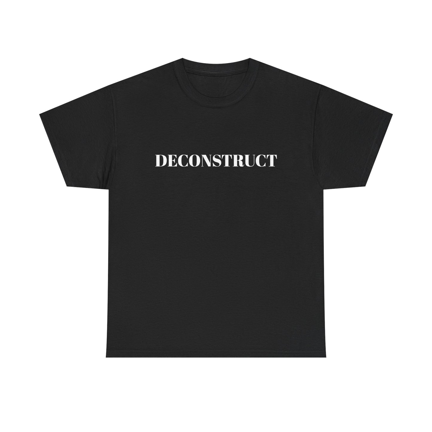 Deconstruct Graphic Tee — Minimalist Black T-Shirt with Bold White Text