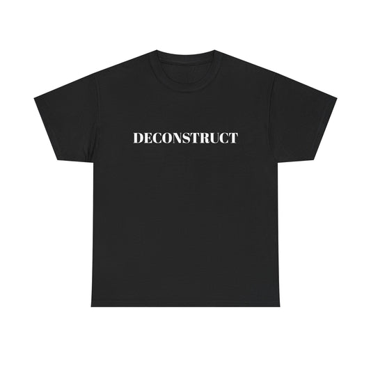 Deconstruct Graphic Tee — Minimalist Black T-Shirt with Bold White Text