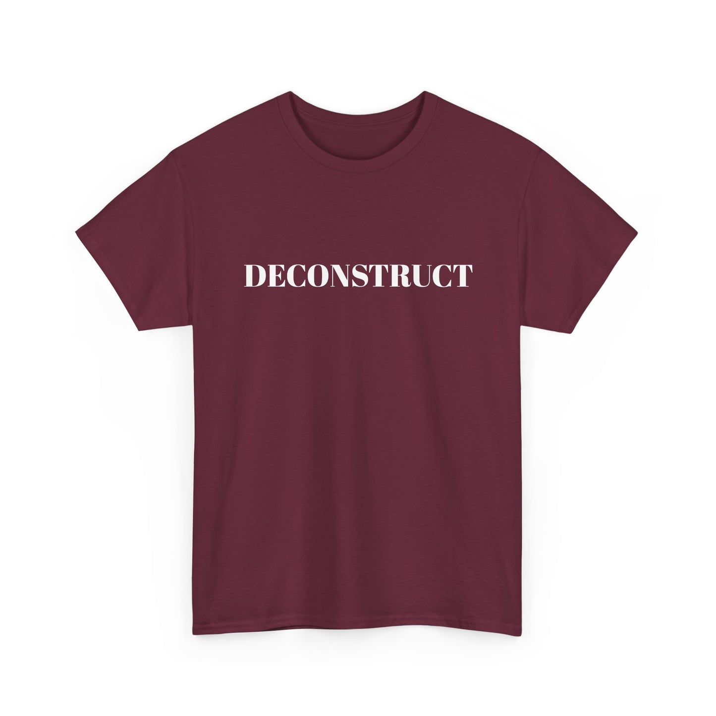 Deconstruct Graphic Tee — Minimalist Black T-Shirt with Bold White Text
