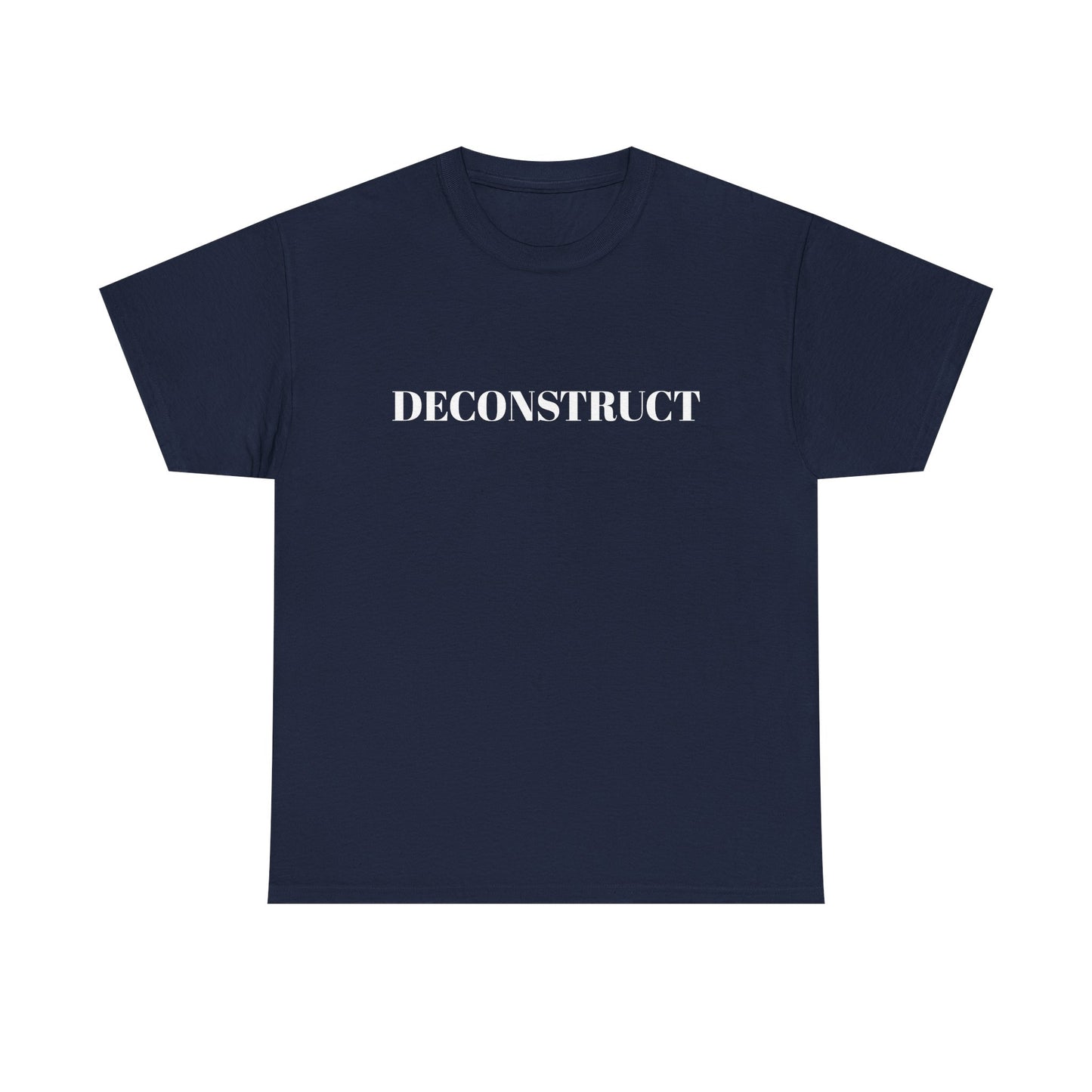 Deconstruct Graphic Tee — Minimalist Black T-Shirt with Bold White Text