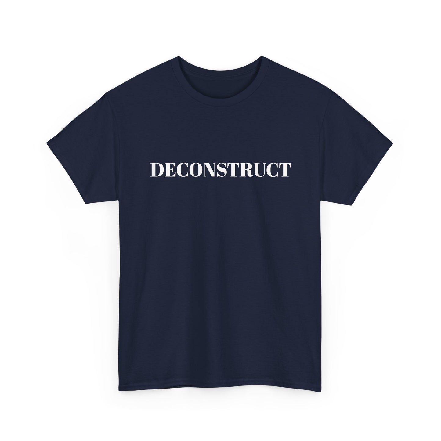 Deconstruct Graphic Tee — Minimalist Black T-Shirt with Bold White Text